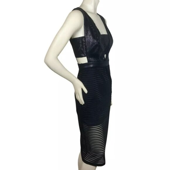 Mustard Seed NWT Cut Out Sequin Sheer Panel Midi Dress Women's Size M Black - Picture 7 of 16